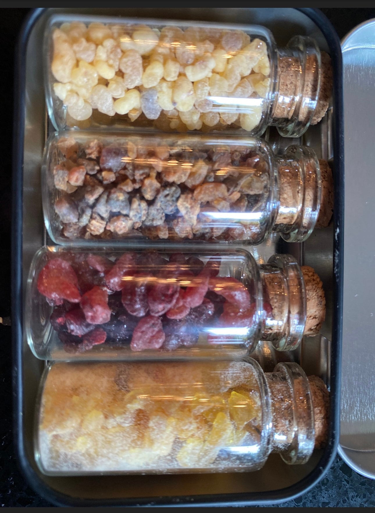 Four Witchy Resins in a Tin Dragons Blood Frankincense Myrrh Pine