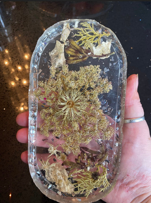 Botanical Herbs & Australian flowers Epoxy Resin Tray Epoxy resin art jewellery tray