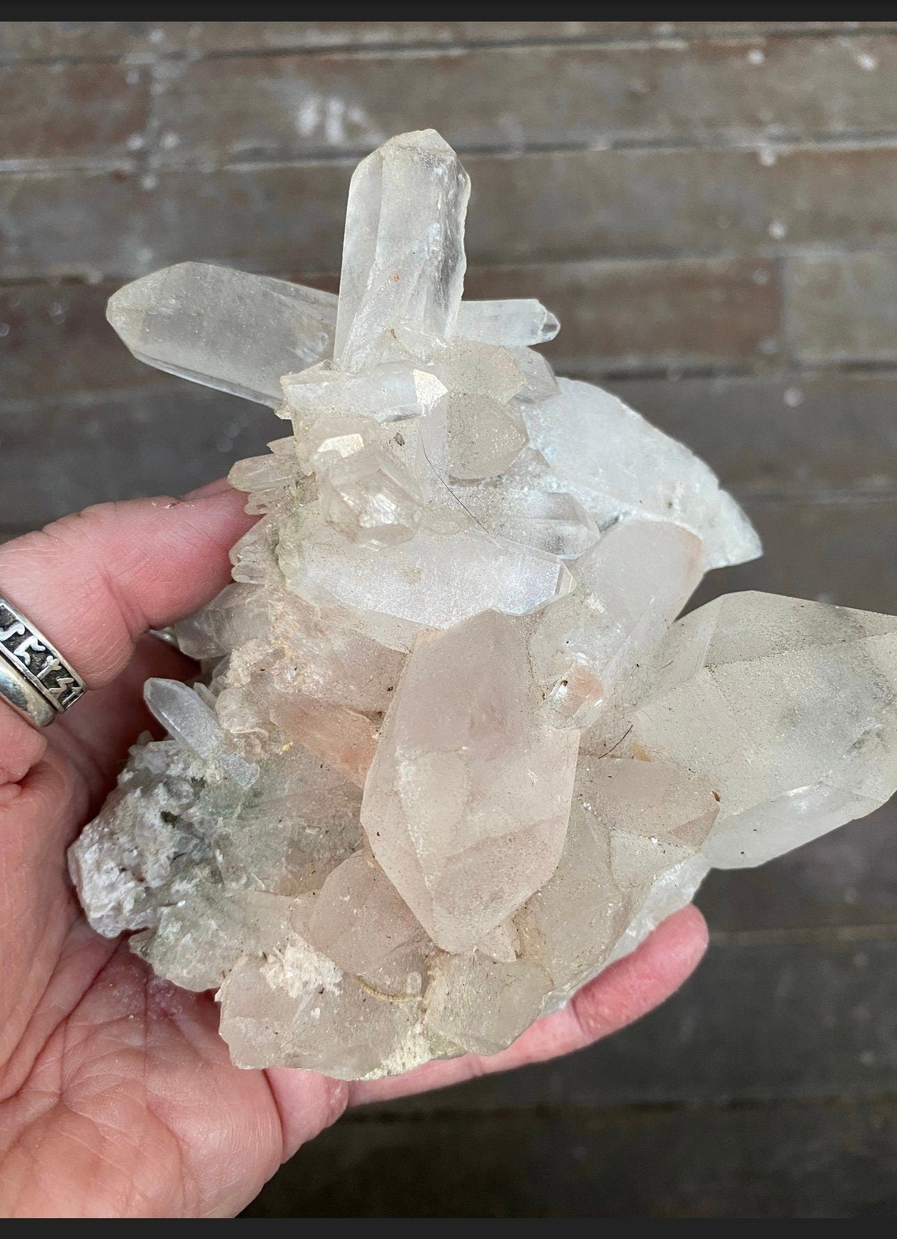 Pink Himalayan Quartz Cluster with Green Chlorite