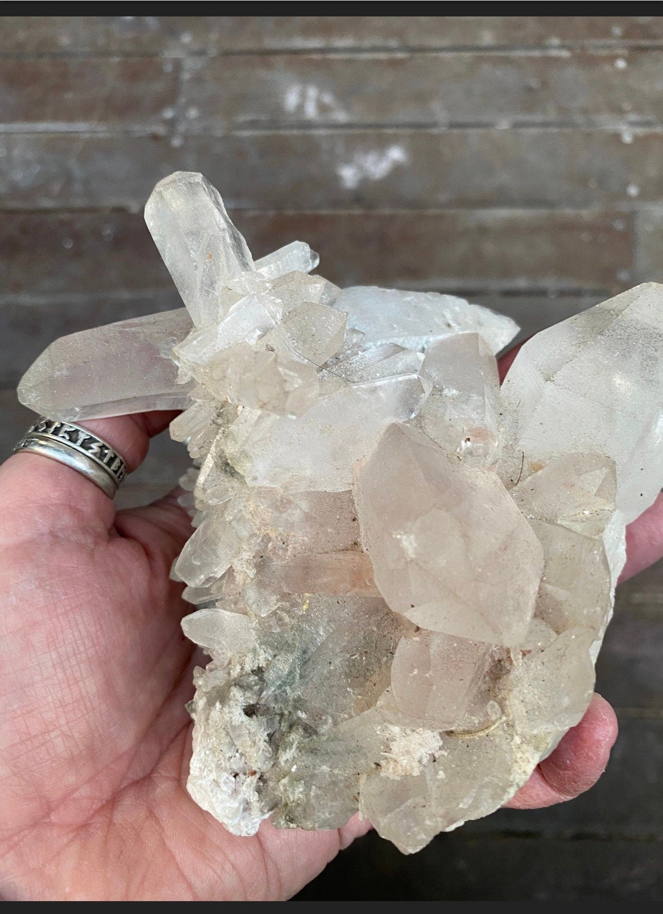 Pink Himalayan Quartz Cluster with Green Chlorite