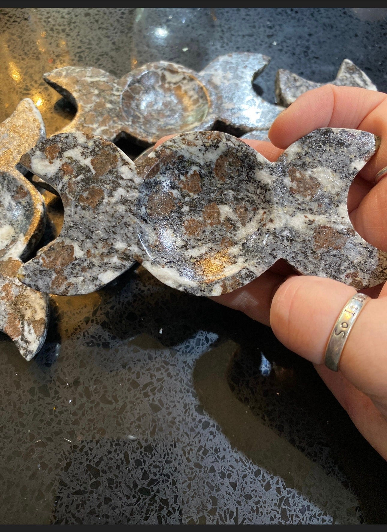 Almandine Garnet triple moon in granite