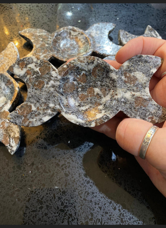 Almandine Garnet triple moon in granite