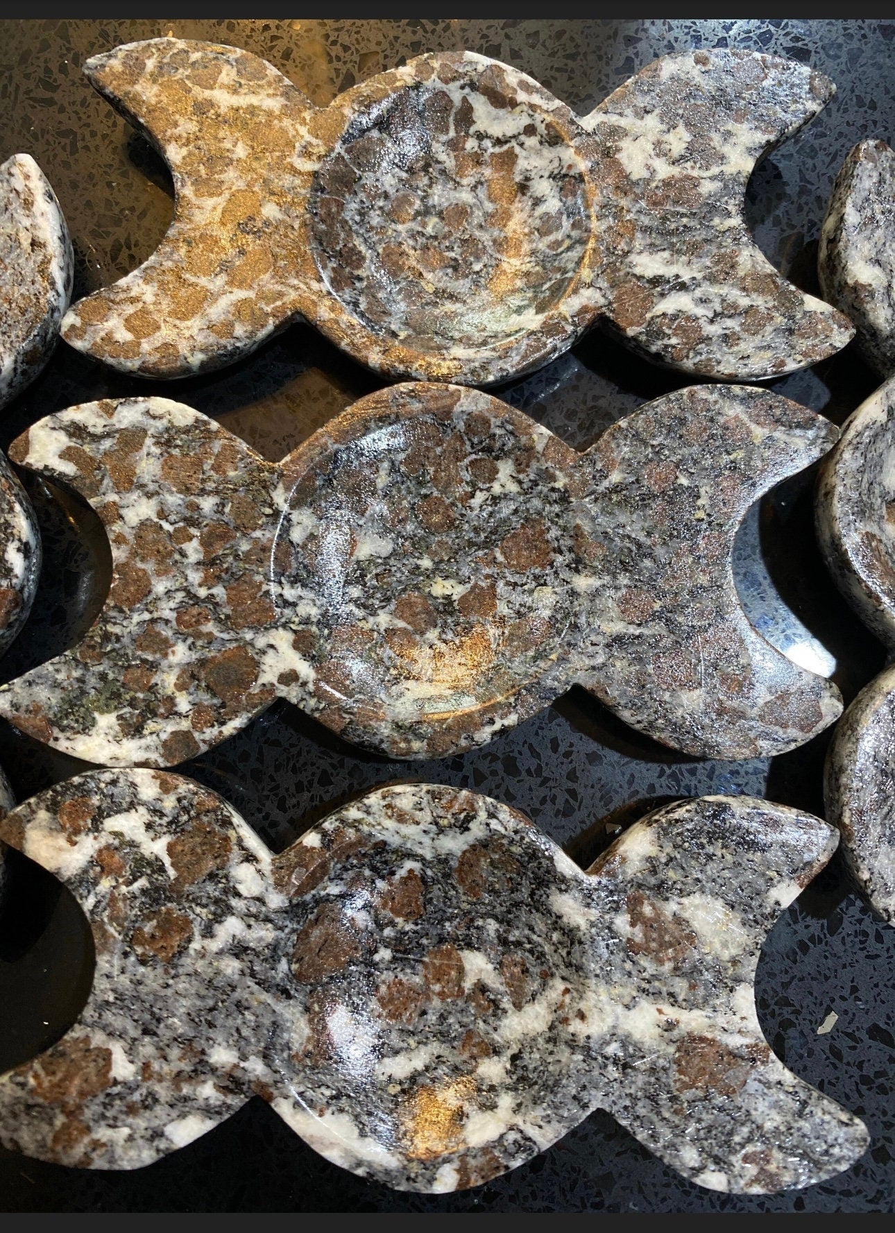 Almandine Garnet triple moon in granite