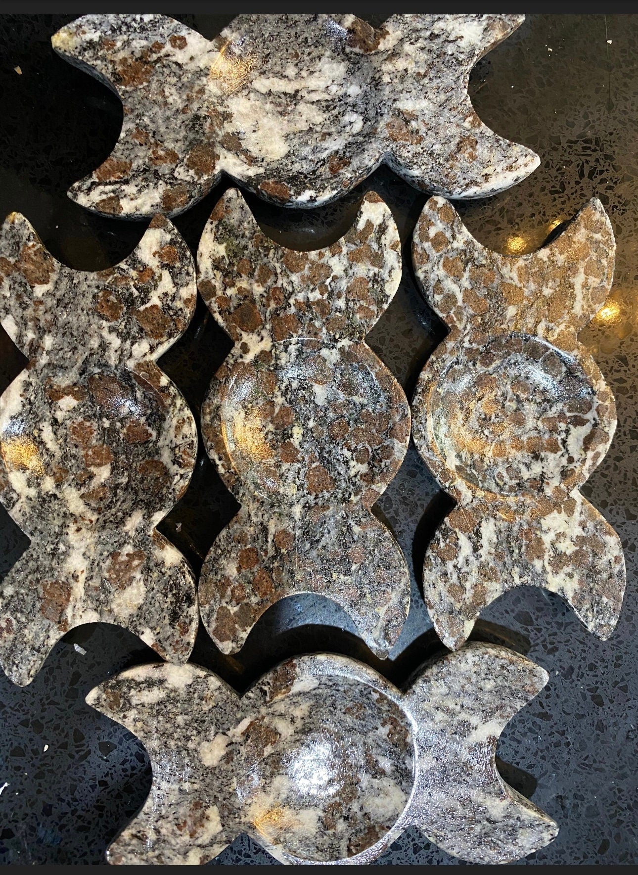 Almandine Garnet triple moon in granite